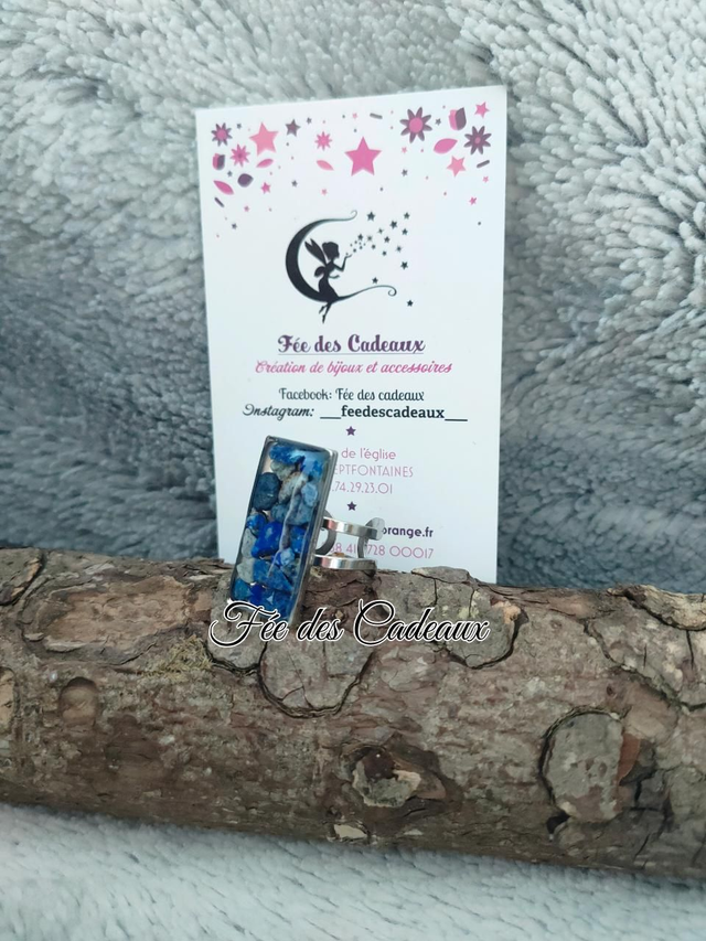 Bague Lapis-lazuli "Double Rang Fusion rectangulaire"