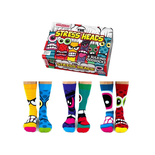 United Oddsocks The Stress Heads Men’s Odd Socks Gift Box – 6 Colourful Mismatched Socks UK 6–11
