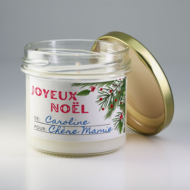 Bougie artisanale parfumée en cire de soja avec étiquette personnalisée - Cadeau pour Noël, Nouvel An, Fêtes de fin d'année, 100g (CJN01)