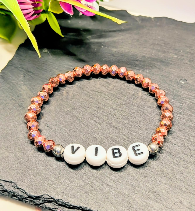 Rose Gold Metallic Ceramic Beaded Children's Stretch "Vibe" Bracelet 