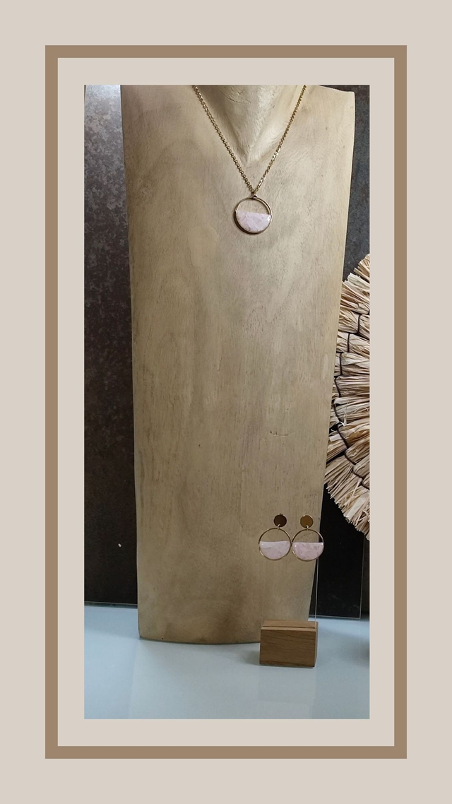 Parure faux quartz rose rond 