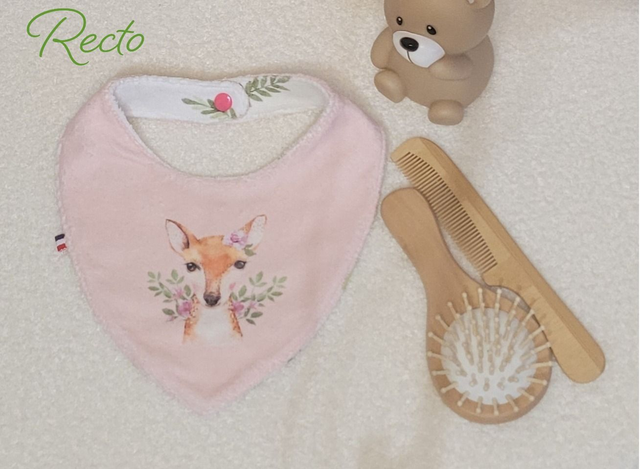 Bavoir bandana double face aquarelle animaux rose