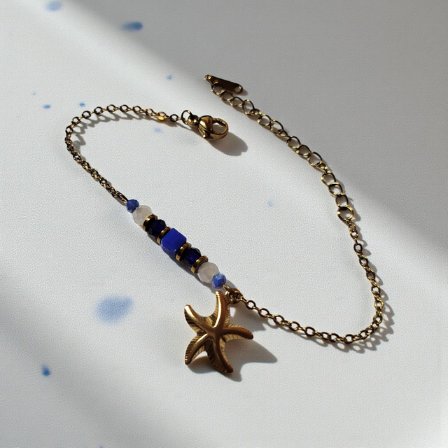 Bracelet acier inoxydable bleu foncé et doré