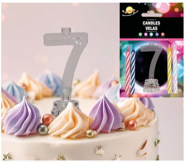 party,   32607  CANDELA LED N°7 CON 4 CANDELE, 13 CM