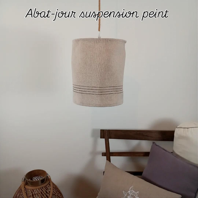 Abat-jour suspension en chanvre peint à la main diamètre 25 cm