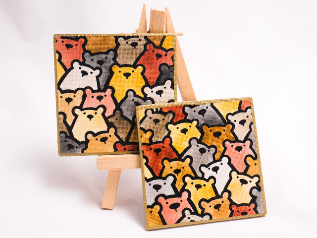 MISIE magnes, kwadratowy kształt, ręcznie malowany, akwarela