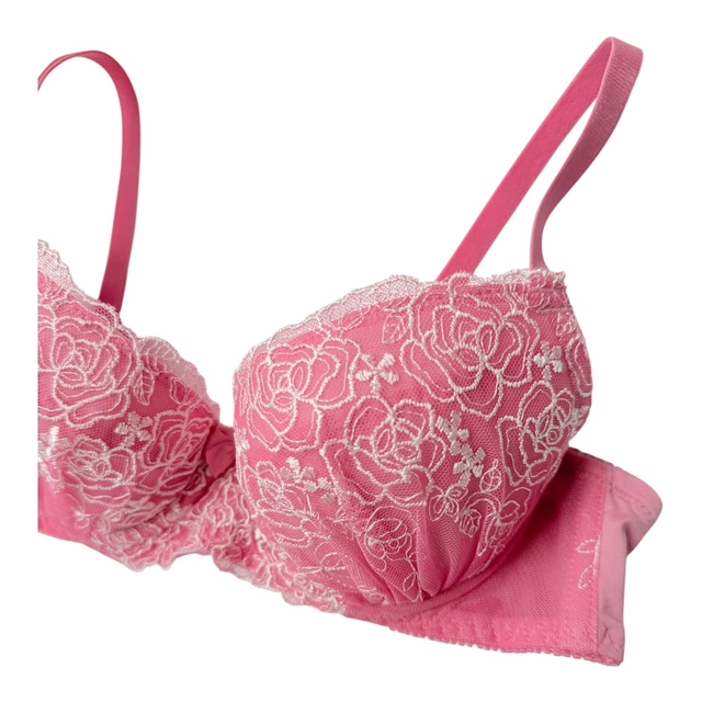 Pink + white floral embroidered Japanese Bra UK 32A
