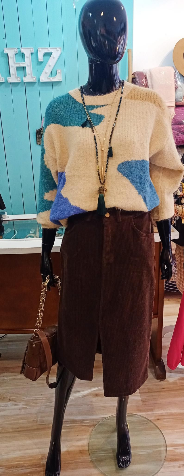 Falda midi tubo en pana
