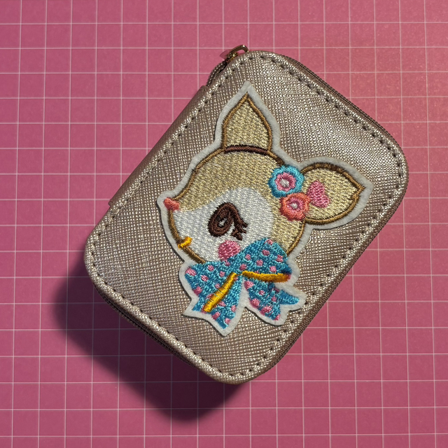 Vintage Bambi themed travel Jewellery Box in taupe