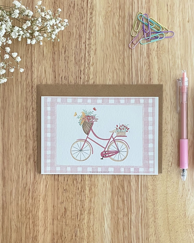 Carte Postale Vélo Fleuri - Illustration aquarelle