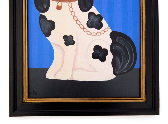 Framed Fine Art Print - Staffordshire Dog - Left Facing - Blue