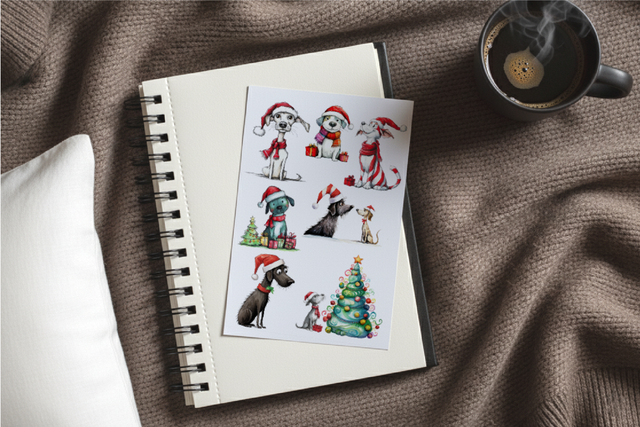 Stickervel Kerst Honden - "Kwispelende Kerst" - Rozeka