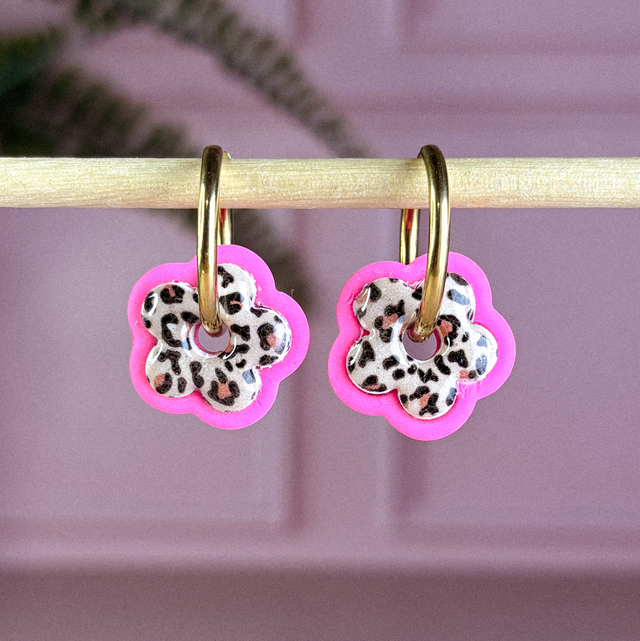 Fleurs bicolores - Léopard &amp; rose fluo
