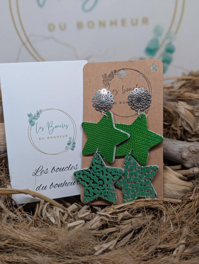 Boucles d&#039;oreilles Double star vert ds030