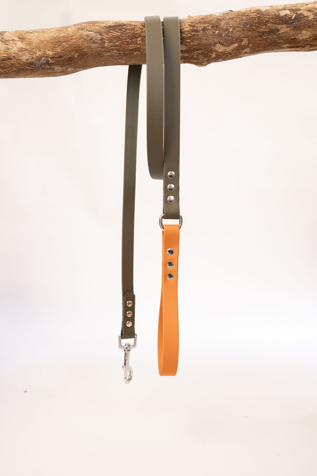 Laisse Kaki/Orange en Biothane® 