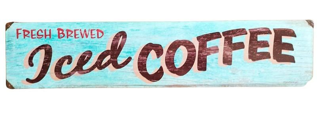 Plaque métal tôle épaisse grand format / Iced coffee/ aspect vintage/ occasion T.B.E