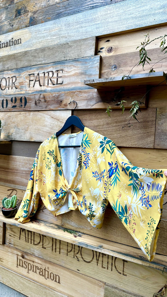 Tunique courte jaune motifs japonisants 