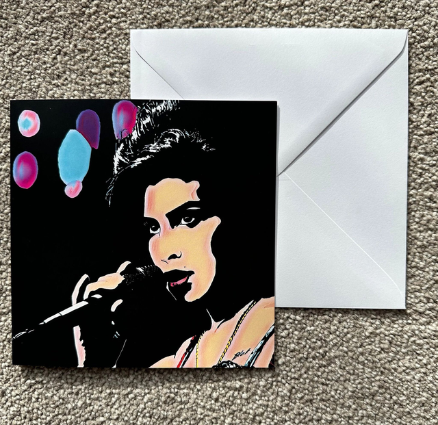 Amy Winehouse - Single Square Greetings Card, White Envelope, Blank Inside, Recyclable Wrap, Professionally Printed