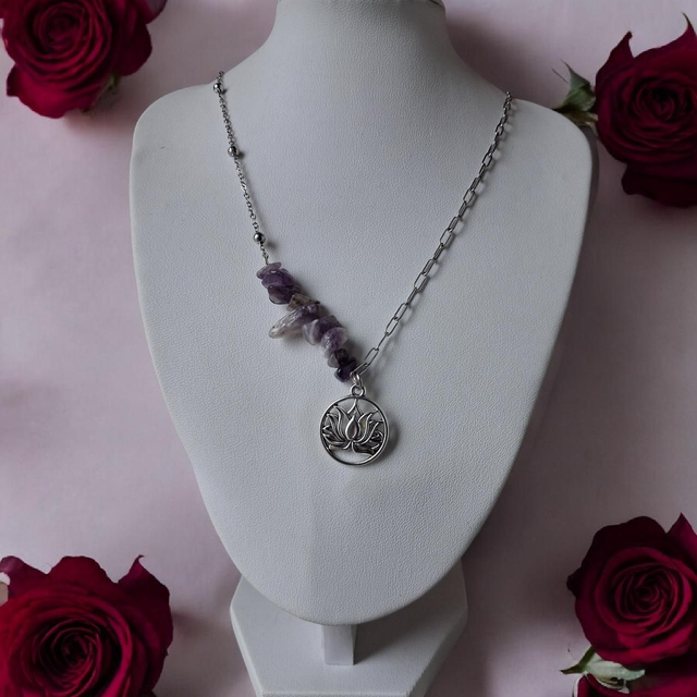 Collier Lotus &amp; Pierre Naturelle