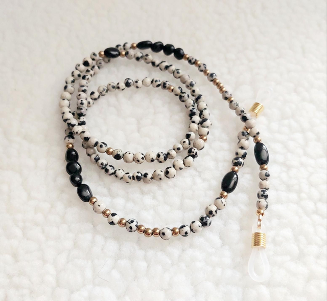 Cordon à lunettes en jaspe dalmatien 