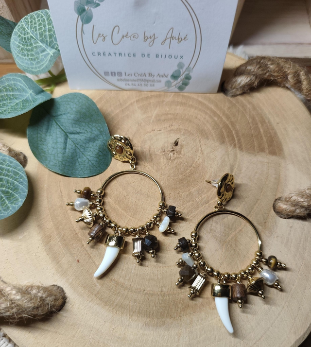 BO CHIC CREOLES BRELOQUES ACIER INOXY/ CORNE BLANCHE 0001213