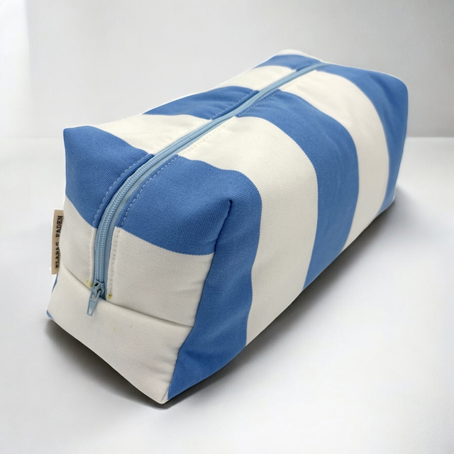 Kosmetiktasche Vicky groß - Canvas blau/weiß gestreift (hellblauer Reißverschluss)