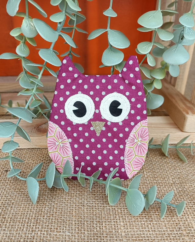 Porte monnaie hibou modèle rose à pois