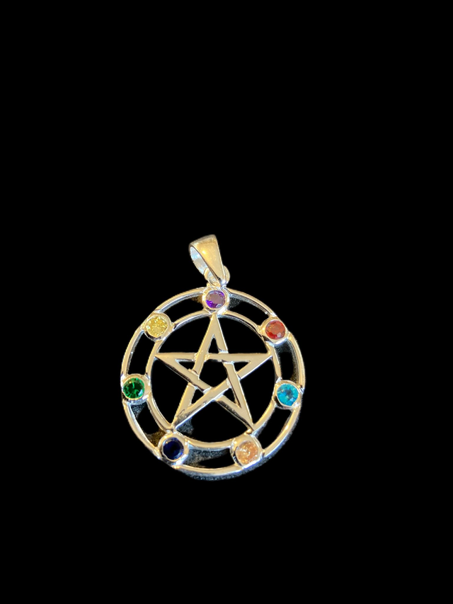 Sterling Silver Chakra Crystal Pentagram Pendant ONLY