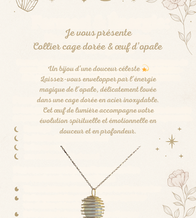 Collier cage dorée &amp; œuf d’opale 