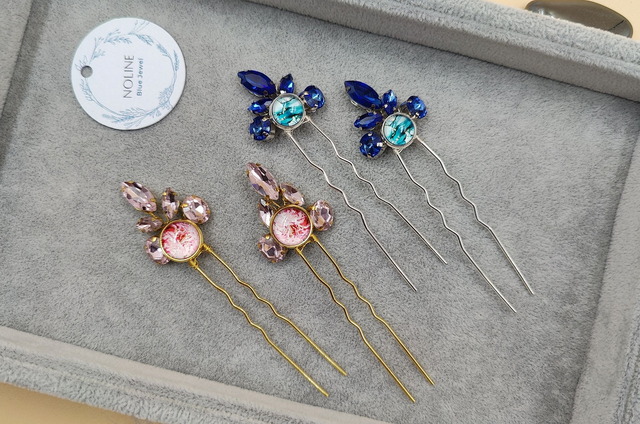 Épingles à cheveux rose ou bleu, Lot de Deux épingles avec cabochon couleurs au choix bleu ou rose