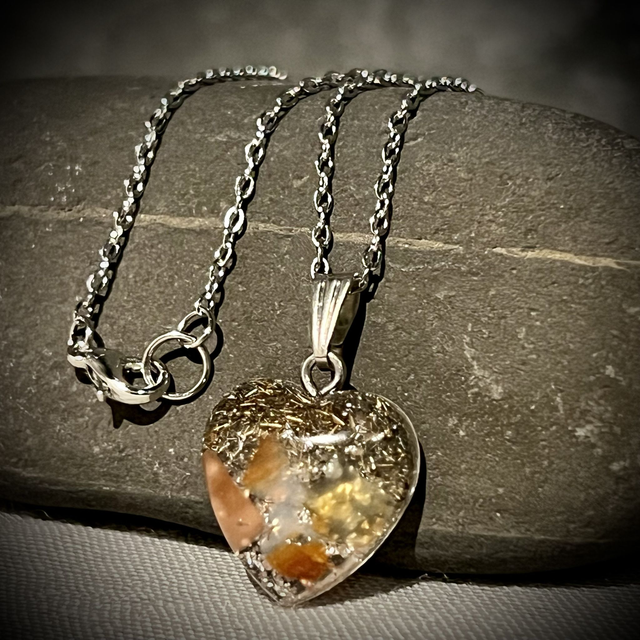 Crystal Energy Heart Pendant with Carnelian/metal shavings (small)