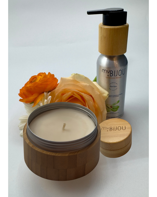 Kit Cocooning 100-150 - Bougie Collab "Le Loup Blanc" 150g + Kit voyage. Un rituel sensoriel complet.