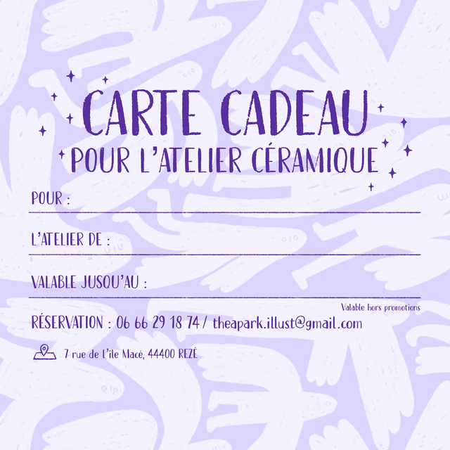 Carte cadeau pour les ateliers céramique 