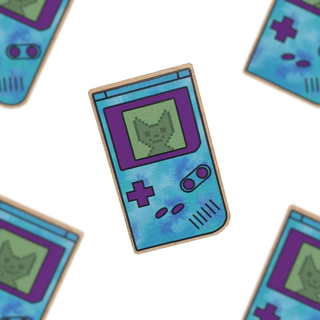 Console Cat Wooden Pin Badge