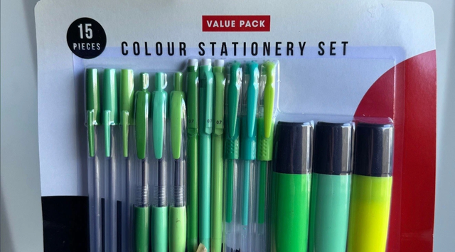 15 Piece Green Stationery Set