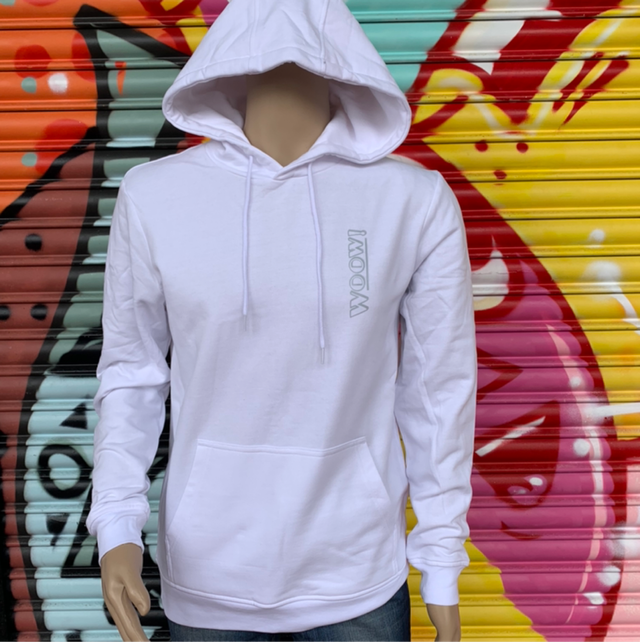 Woow! Hoodie -white With Light Grey Text 