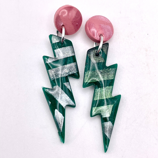 Large green and pink lightning bolts