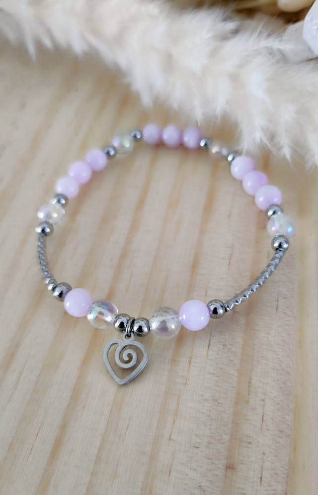 Bracelet "Guérison émotionnelle" Kunzite et Quartz Aura