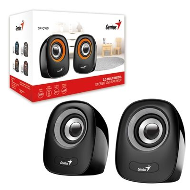 Genius SP-Q160 2.0 Desktop Speakers, Stereo Sound, USB Powered Plug and Play, 6w, 3.5mm with Volume Control
