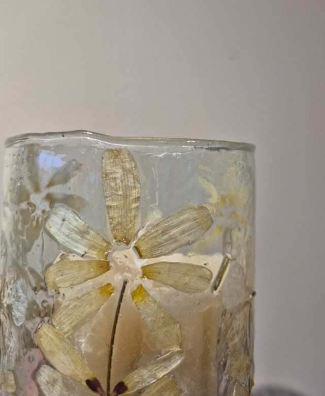 Gerecycled glas windlicht droogbloemen naturel M