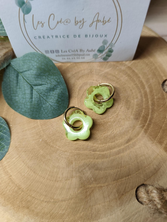 BO CREOLES FLEUR/ RESINE VERTE 0001292