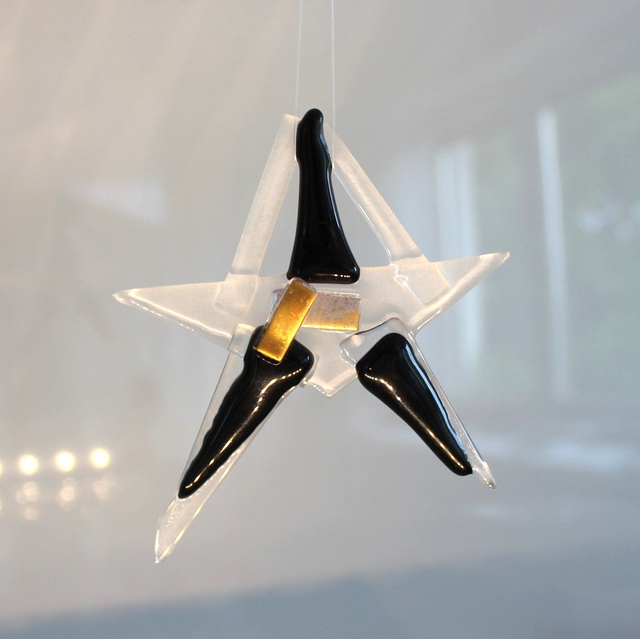 o11 Glas-Stern . Akzente schwarz + vergoldet