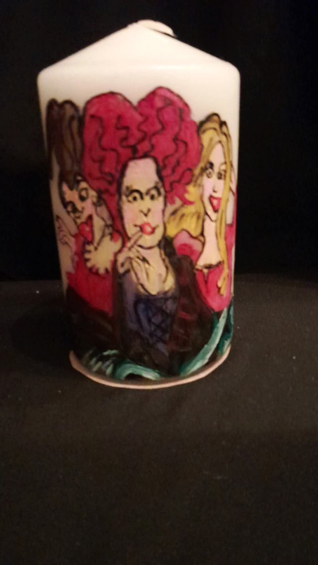 Custom Hocus Pocus Characters Custom Decorated &amp; Designed On A Pillar Candle PRE-ORDER