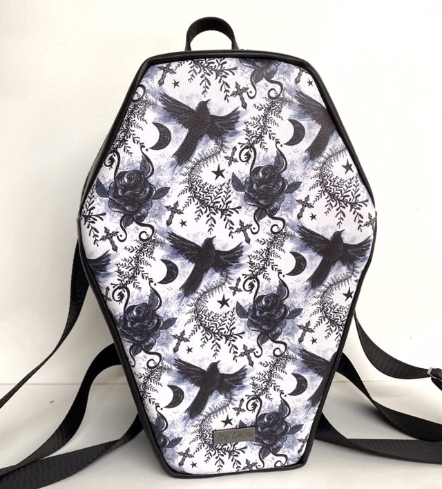 Crow and Cross design Coffin Shaped Backpack