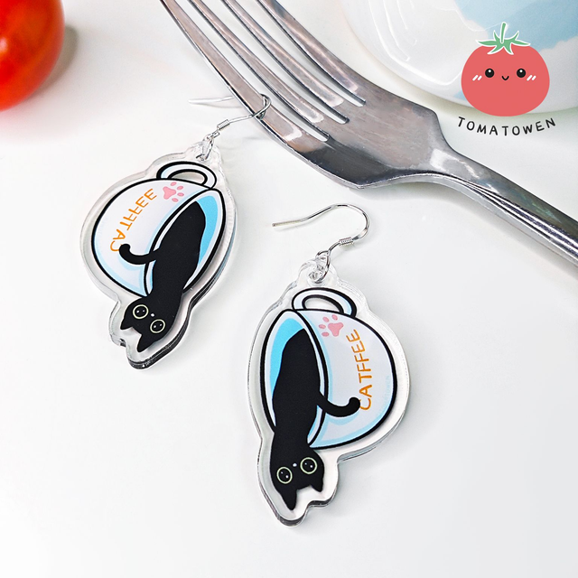 s925 Silver Acrylic Earrings: Pouring coffee Kola