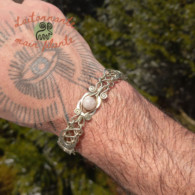 Bracelet 7 Maillechort & quartz rose