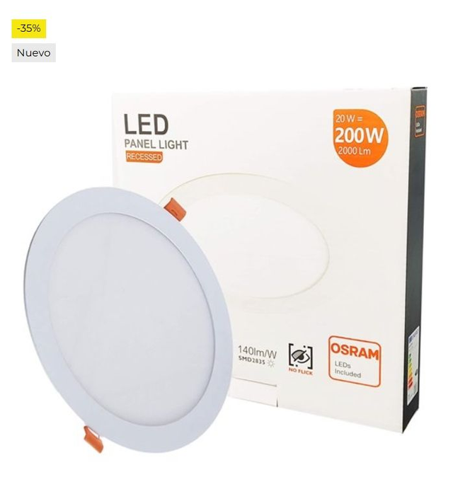 FactorLED ¡OFERTA! Downlight LED 20W Slim, Ø225x25mm, Placa Circular Empotrable, Panel Redondo Extraplano 2000 lúmenes