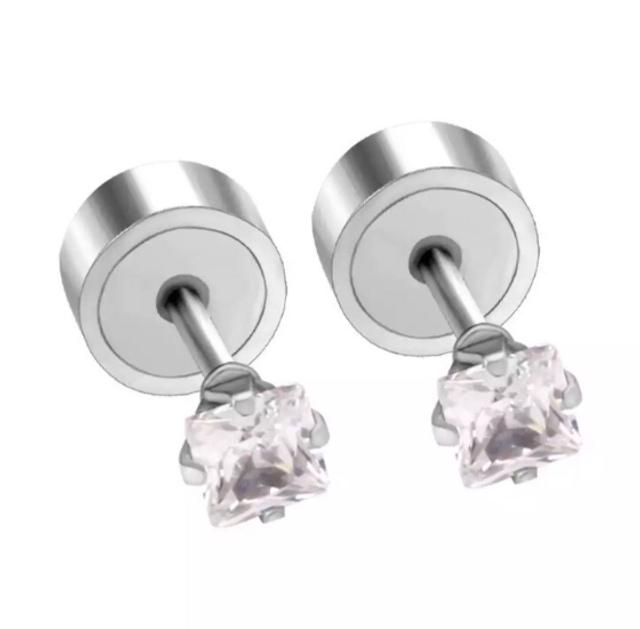 Tiny Square Cut Solitaire Mini Comfort Back Studs
