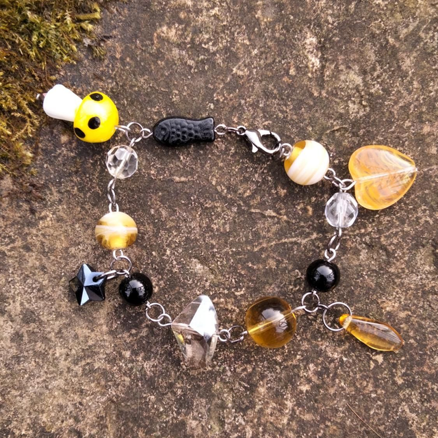 Yellow Mixed Bead Mushroom Bracelet 