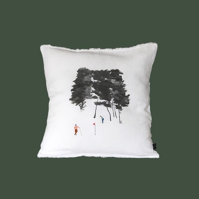 Housse de coussin GOLF 23 blanc brodé main